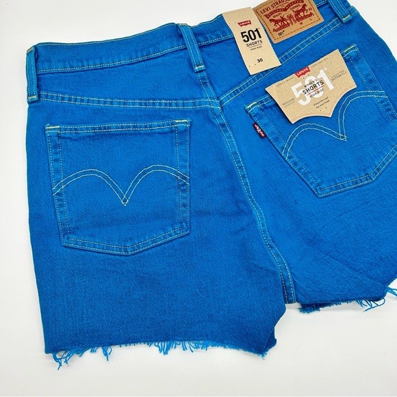 Levi's Women's 501 Vibrant Blue Denim Shorts High Rise Size 30R - Picture 9 of 10